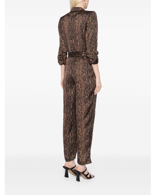 Alice + Olivia Black Recycled Polyester Snakeskin Lace-Up Jumpsuit