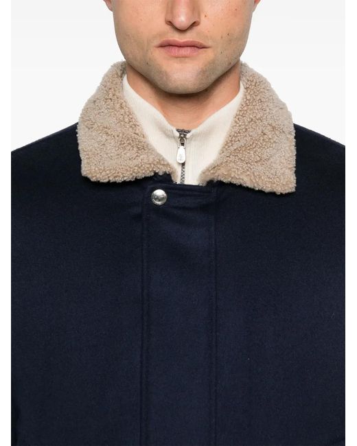 Brunello Cucinelli Blue Shearling-Collar Bomber Jacket for men