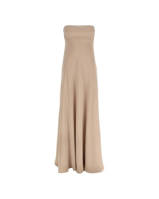 Giovanni bedin Natural Strapless Silk Maxi Dress