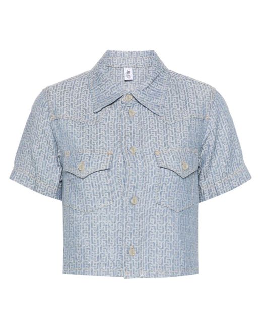 Liu Jo Blue Monogram-jacquard Cropped Shirt
