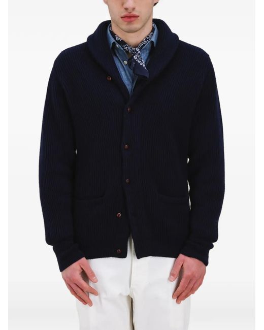 Fortela Blue Shawl-Collar Filet-Pocket Knitwear for men
