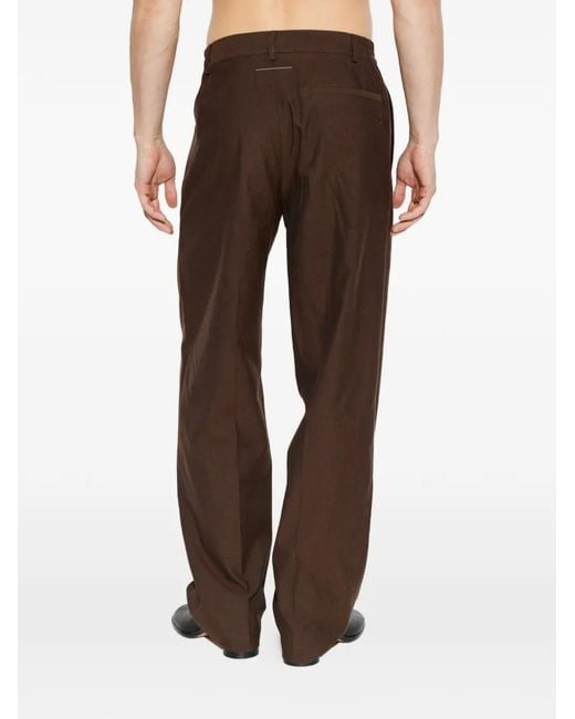 MM6 by Maison Margiela Brown Creased-Finish Straight-Leg Trousers for men