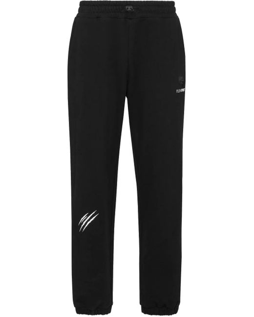 Philipp Plein Black Scratch-Print Track Pants for men