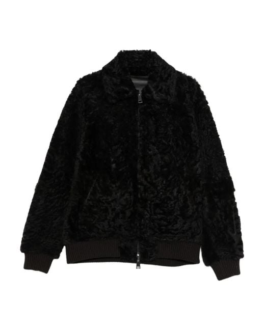 P.A.R.O.S.H. Black Lamb-Fur Zip-Up Bomber Jacket