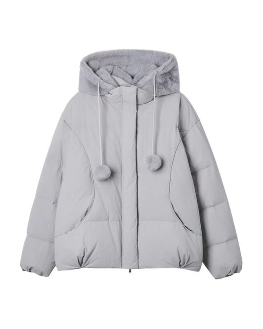 B+ AB Gray Pompom-Detail Puffet Jacket