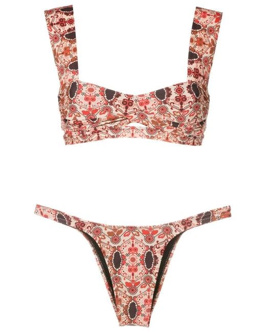 Amir Slama White Floral-Print Square-Back Bikini