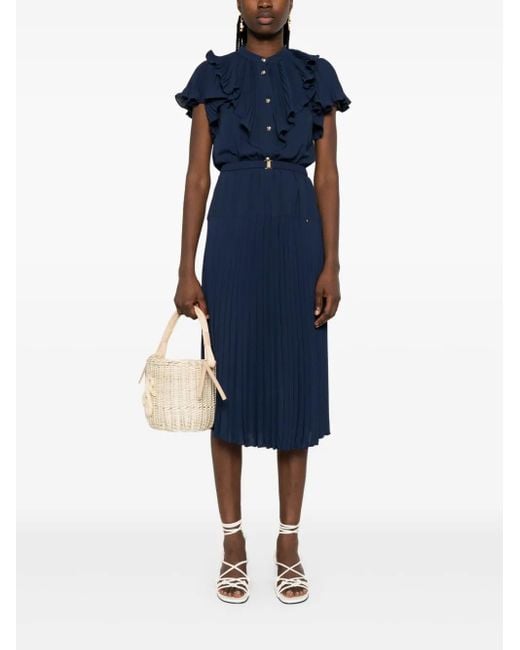 Nissa Blue Pleated Midi Dress