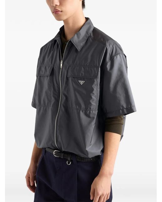 Prada Gray Short-Sleeved Light Re-Nylon Shirt for men