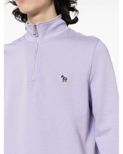 PS by Paul Smith Purple Zebra-patch Half-zip Cotton Sweatshirt for men