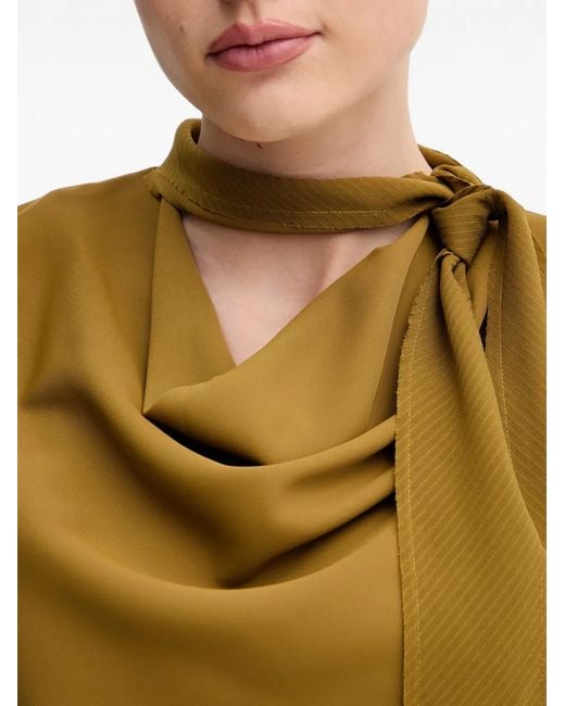 Sisley Green Tie-Neck Cowl-Neck Top