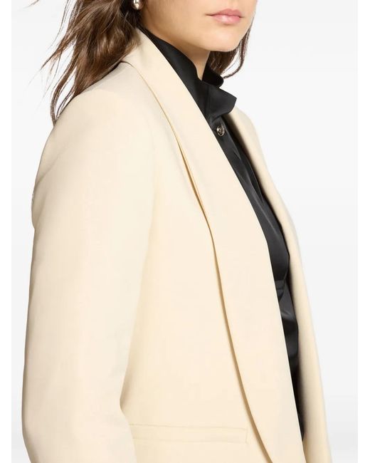 Elena Miro Natural Shawl-Lapel Open-Front Blazer