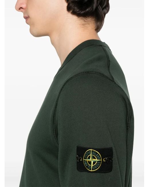 Felpa Girocollo Con Applicazione di Stone Island in Green da Uomo