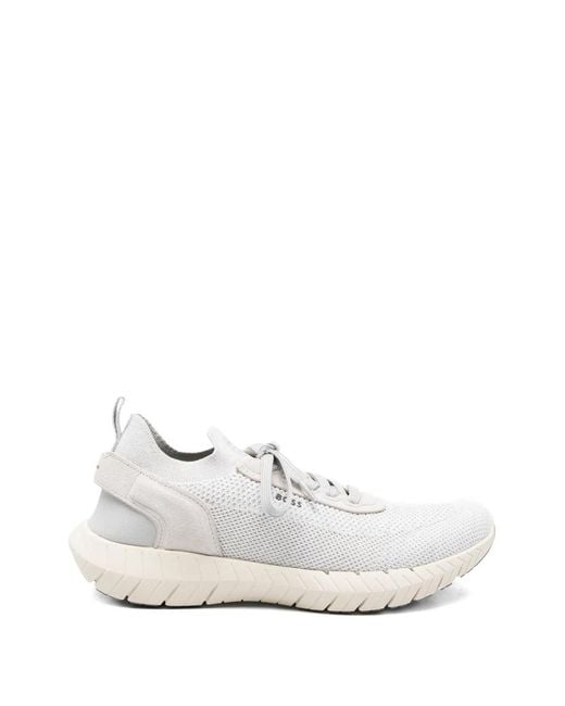 Boss White Motion Sneakers With Knitted Uppers And Leather Trims for men