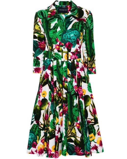 Samantha Sung Laurent Cactus-print Dress in het Green