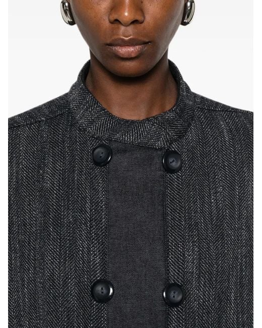 Emporio Armani Black Double-Breasted Herringbone Jacket