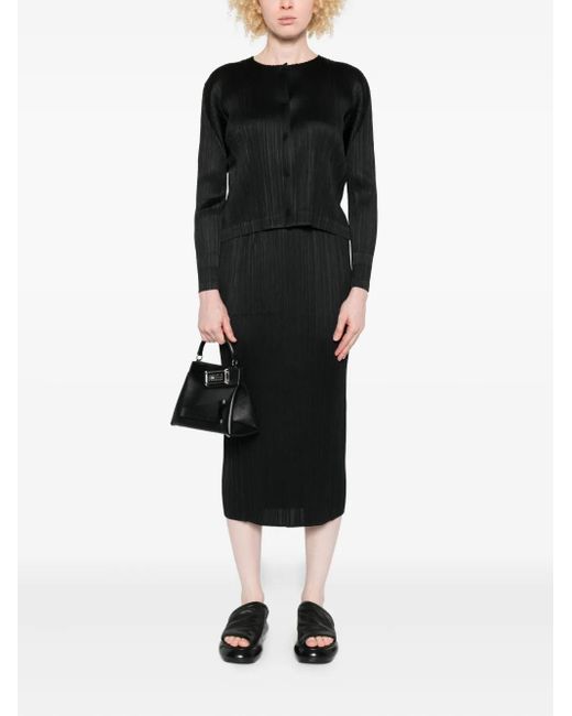 Pleats Please Issey Miyake Black Pleated Button-Front Jacket