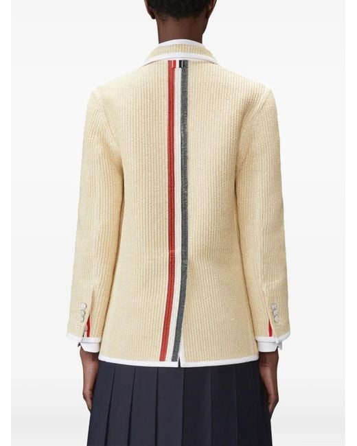Thom Browne Natural Raffia-Effect Stripe-Detail Blazer