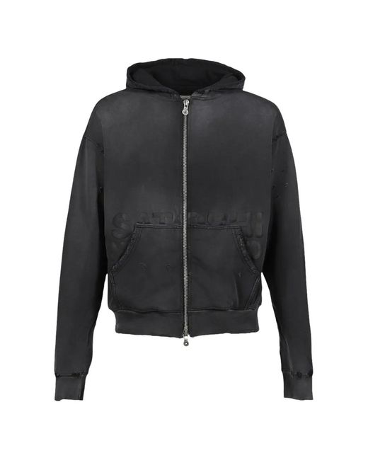 Satoshi Nakamoto Black Elliott Distressed Logo Zip Hoodie for men