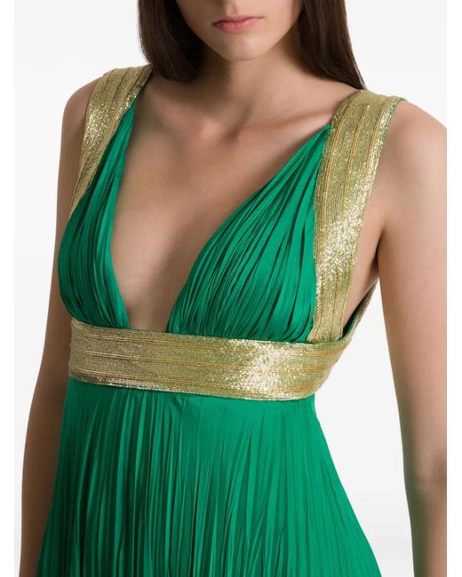 Alberta Ferretti Green Pleated Maxi Dress