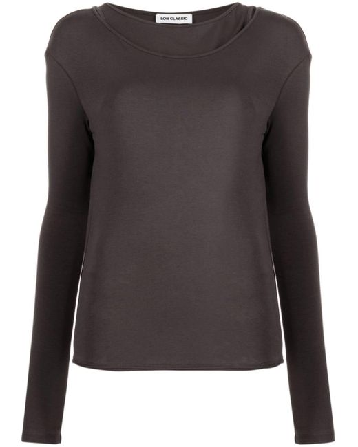 Layered long-sleeve T-shirt di Low Classic in Black