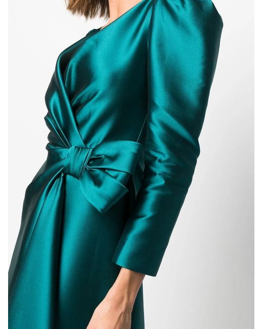 Alberta Ferretti Blue Bow-Embellished Satin Gown