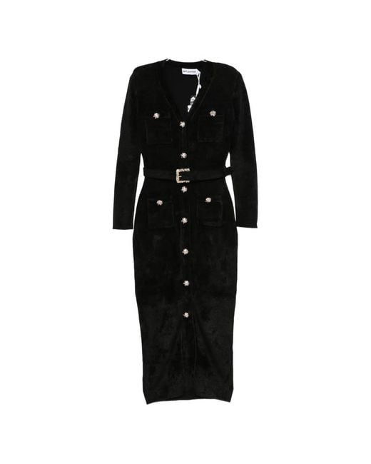 Self-Portrait Black Belted Button-Down Midi Dress