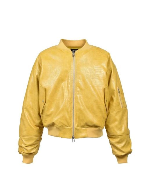 BREATH Yellow Zip-Up Croc-Effect Bomber Jacket for men
