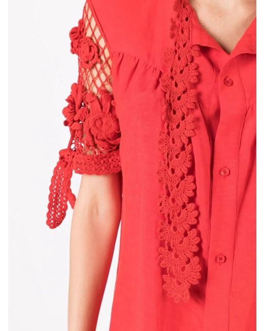 Amir Slama Red Floral-Lace Detail Shirt Dress