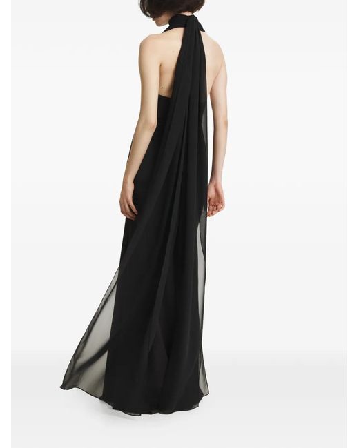 2310 STUDIO Black Halterneck Draped-Panel Maxi Dress