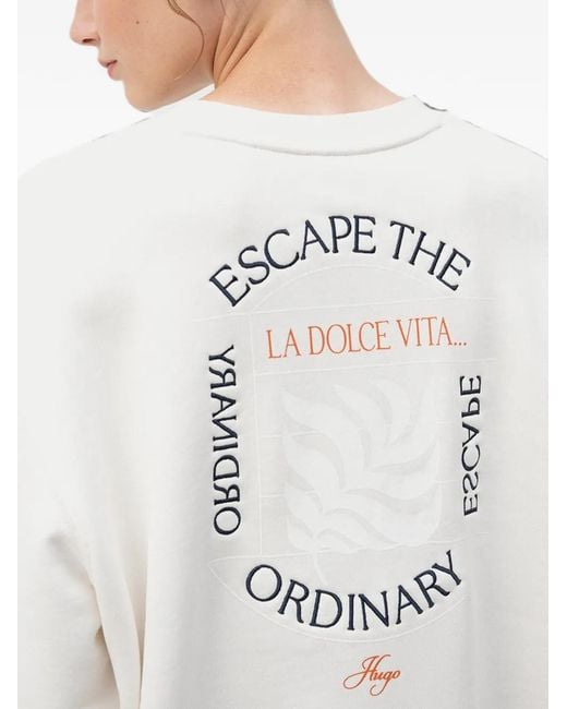 HUGO White Slogan Sweatshirt