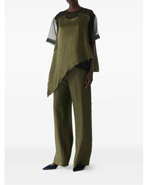 Jason Wu Green Asymmetric-Hem Crinkled T-Shirt