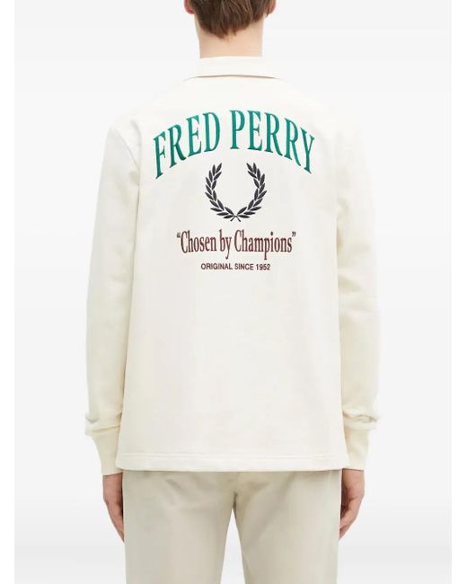 Fred Perry Natural Embroidered-Pocket Long-Sleeve Polo Shirt for men