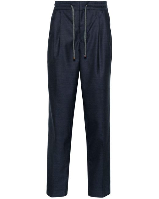 Brunello Cucinelli Blue Pressed-crease Wool Trousers for men