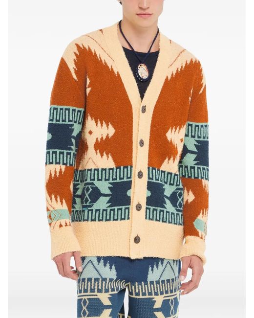 Alanui Orange Patterned Button Cardigan for men