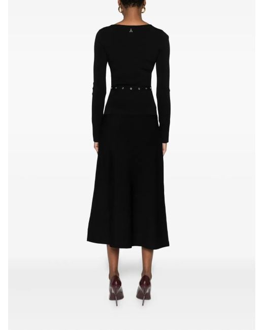 Patrizia Pepe Black Belted Long-Sleeved Midi Day Dress