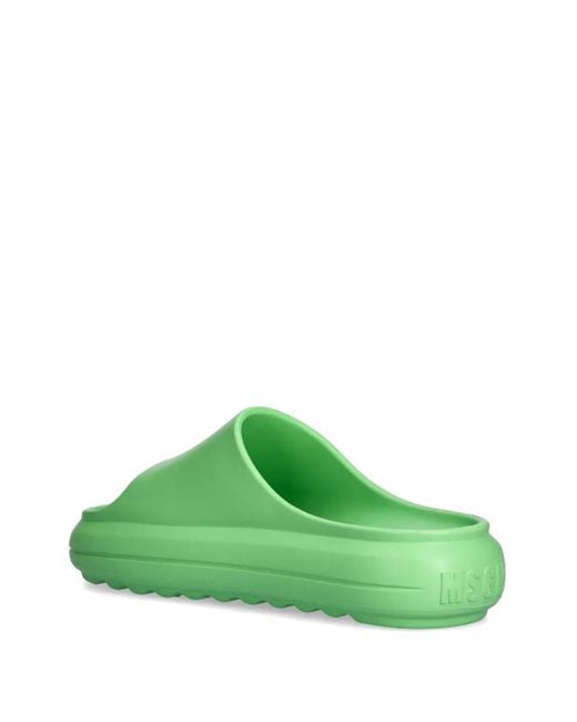 MSGM Green Debossed-Logo Slides