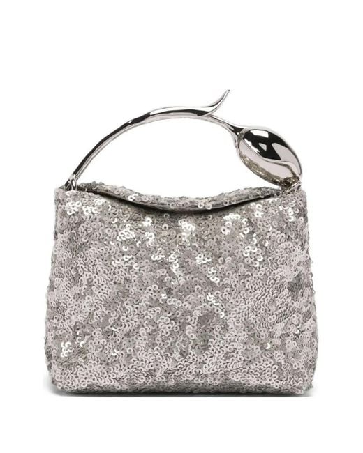 Erdem Gray Bloom Sequin-Embellished Tote Bag
