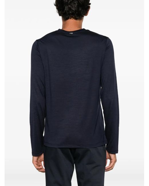 Herno Blue Logo-Plaque Long-Sleeves T-Shirt for men