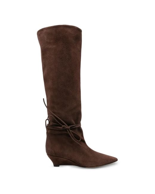 Odissi Brown Pointed-Toe Tie-Fastening Boots
