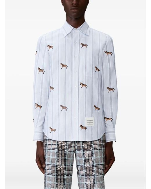 Thom Browne Gray Button-Fastening Horse-Pattern Shirt for men