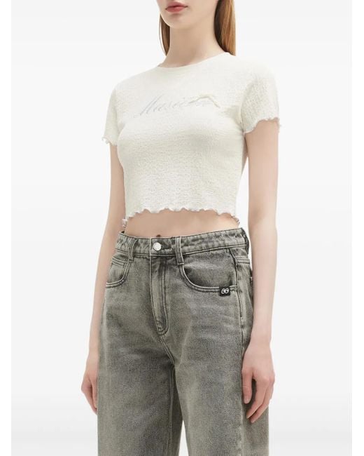 Musium Div. White Logo-Embroidered Crop Top