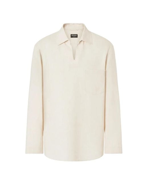Zegna White Long-Sleeved Polo Shirt for men