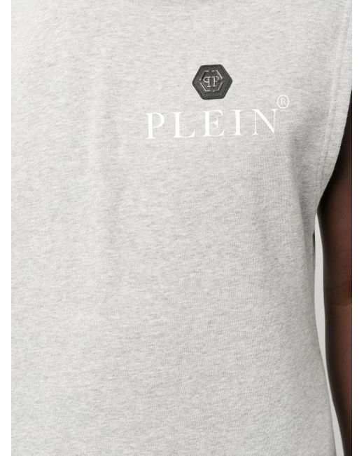 Philipp Plein Gray Hexagon Sleeveless Hoodie for men