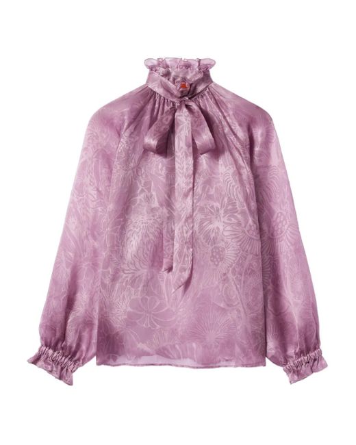 LaDoubleJ Purple Gerüschte Cerere Bluse Mit Stehkragen