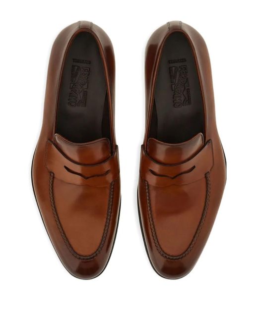Ferragamo Brown Tramezza Penny Loafers for men