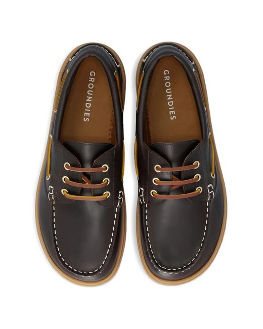 Groundies Brown Tide Contrast-Stitched Boat Shoes for men