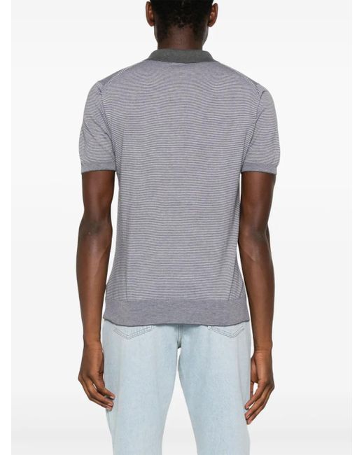 Kiton Gray Striped Cotton Polo Shirt for men