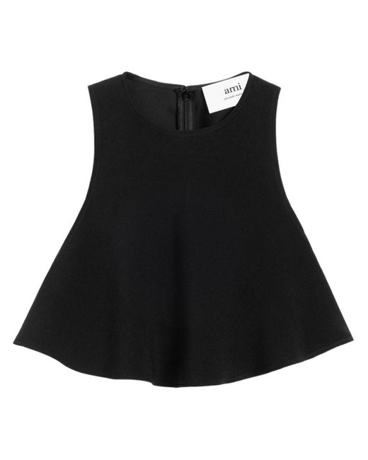 AMI Flared Cropped Blouse in het Black