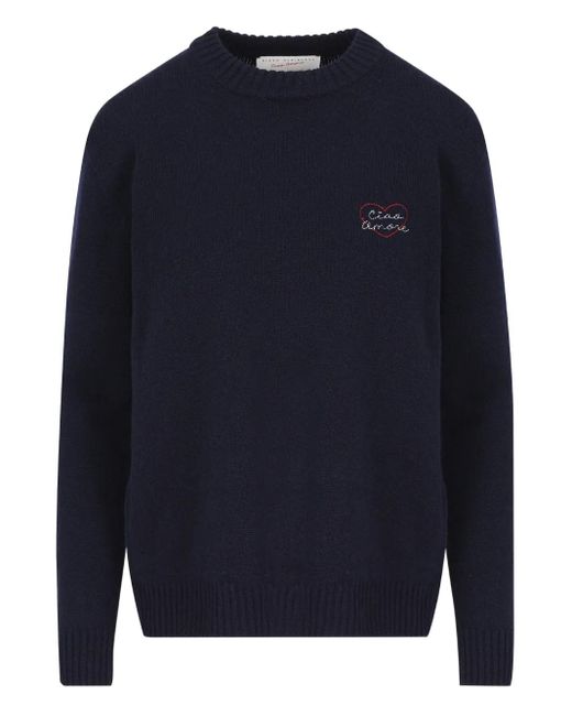 Giada Benincasa Blue Embroidered-Logo Cashmere Sweater