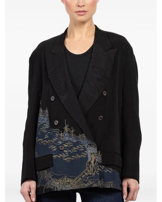 Ibrigu Black Double-Breasted Printed Jacket